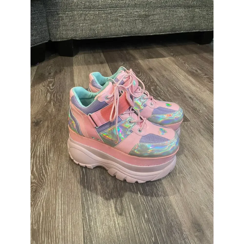 sugar thrillz platform neon and metallic sneakers